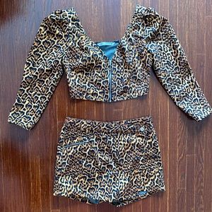ZARA leopard cropped top and skirts set SZ S